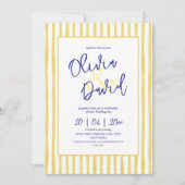 Modern Yellow Hand Written Pinstripe Italy Wedding 招待状 (正面)