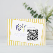 Modern Yellow Hand Written Stripe QR Code Wedding 出欠カード (スタンド正面)