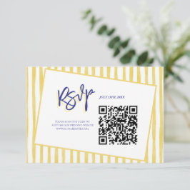 Modern Yellow Hand Written Stripe QR Code Wedding 出欠カード