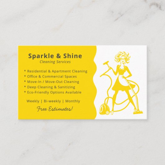 Modern Yellow Housekeeper Maid Cleaning Service  名刺 (正面)