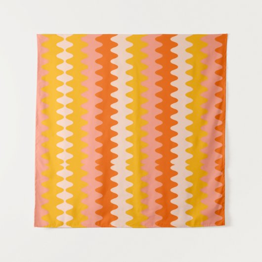 Modern Yellow, Orange & White Zig Zag Pattern タペストリー (正面(横))