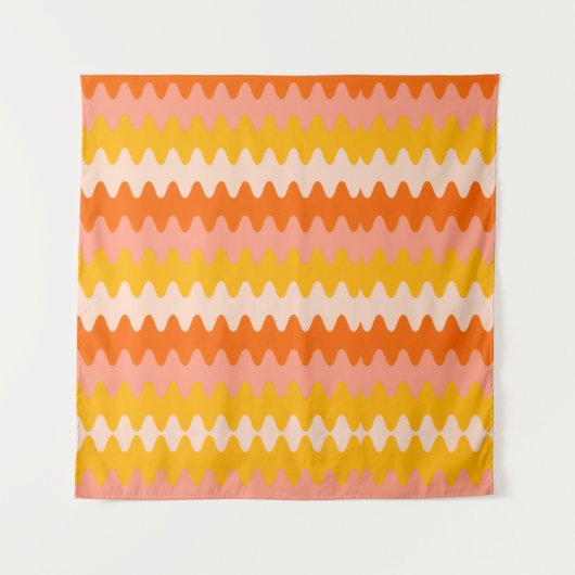 Modern Yellow, Orange & White Zig Zag Pattern タペストリー (正面)