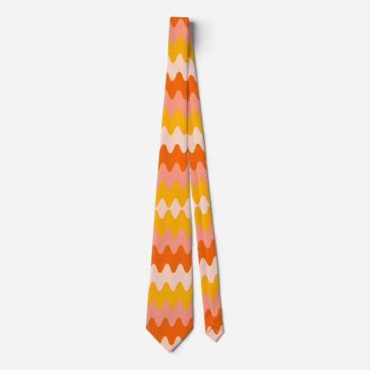 Modern Yellow, Orange & White Zig Zag Pattern ネクタイ (正面)