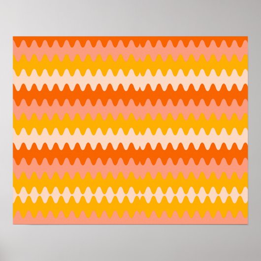 Modern Yellow, Orange & White Zig Zag Pattern ポスター (正面)