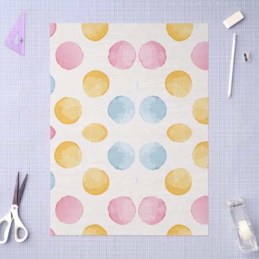 Modern Yellow, Pink & Blue Circle Pattern 薄葉紙 (クラフト)