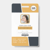 Modern Yellow Professional Employee Photo ID バッジ (Front)