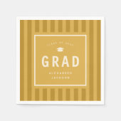 Modern Yellow Sporty Stripes Graduation Party スタンダードカクテルナプキン (正面)