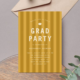 Modern Yellow Sporty Stripes Graduation Party 招待状