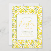 Modern Yellow Spring Floral Bow Easter Dinner 招待状 (正面)