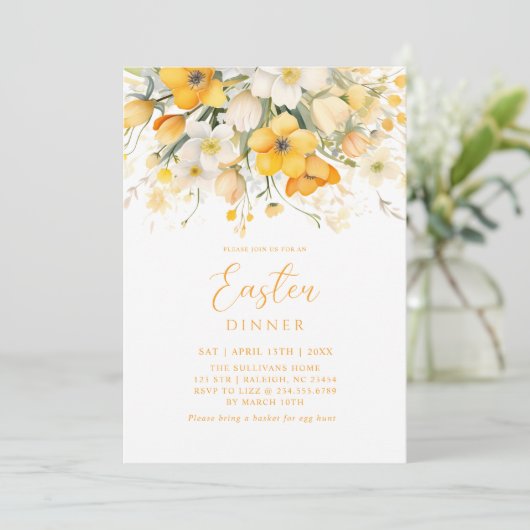 Modern Yellow Spring Floral Easter Dinner 招待状 (スタンド正面)