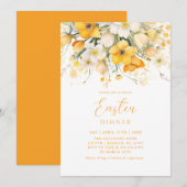 Modern Yellow Spring Floral Easter Dinner 招待状 (正面/裏面)