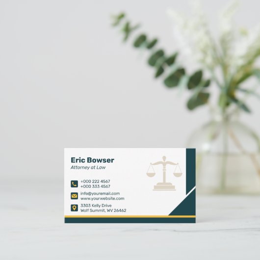 Modern Yellow Stripe Navy Blue Lawyer Attorney 名刺 (スタンド正面)