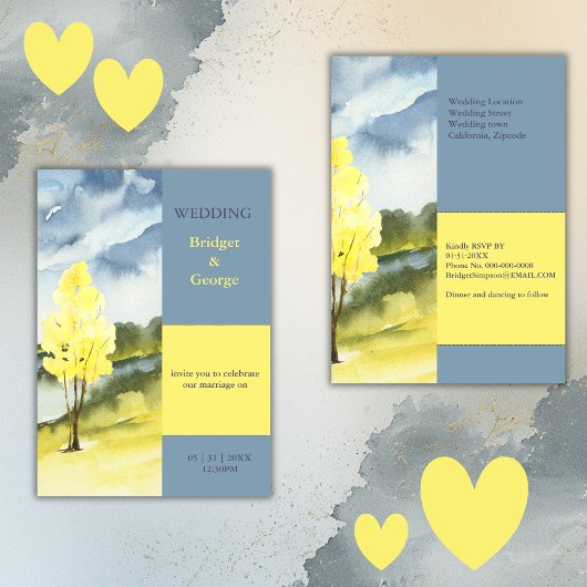 Modern Yellow Tree Landscape destination Wedding 招待状