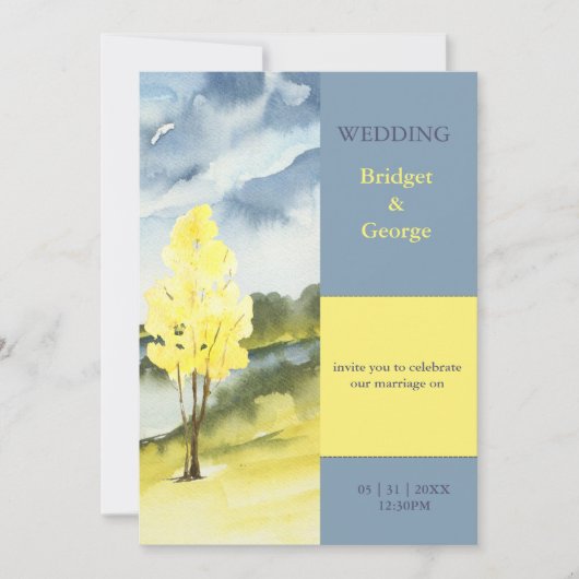 Modern Yellow Tree Landscape destination Wedding 招待状 (正面)