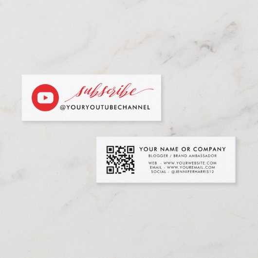 Modern YouTube Qr Code スキニー名刺 (正面/裏面)