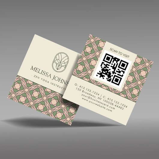 Modern Zen Yoga Instructor QR Code Square スクエア名刺