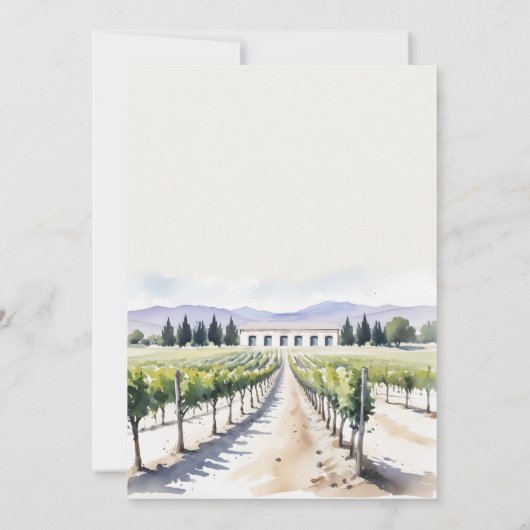 Moderna Moda acuarela Vineyard Boda paisajístico 招待状 (裏面)