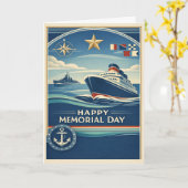 Moderne Blue Nautical Memorial Day カード (黄色い花)