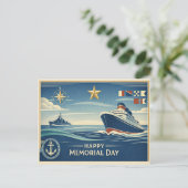Moderne Blue Nautical Memorial Day シーズンポストカード (スタンド正面)