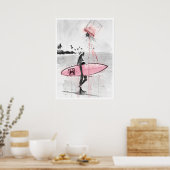 Moderne Fashion Collage: Surferin am Strand mit ro ポスター (キッチン)