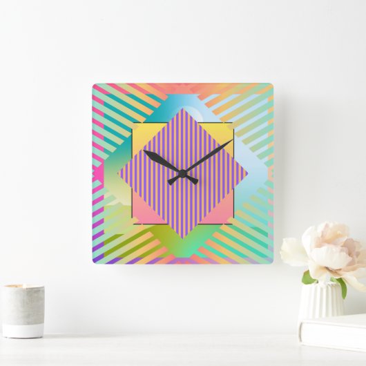 Moderne Kunst Grafik-Design 1 Formen Linien Farben スクエア壁時計 (ホーム)