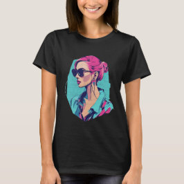 Moderne Pop Art Woman Portrait türkis pink Tシャツ