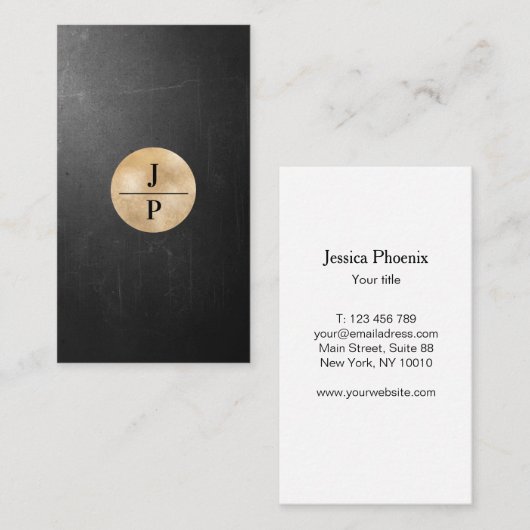 Moderne Schwarz Struktur Gold-Kreis (Imitat) 名刺 (正面/裏面)