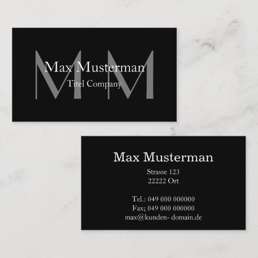 Moderne schwarze Monogramm Visitenkarte 名刺 (正面/裏面)