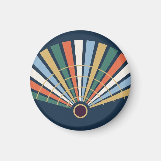 Moderner Art-Déco-Fächer in Navy und Jade マグネット (正面)