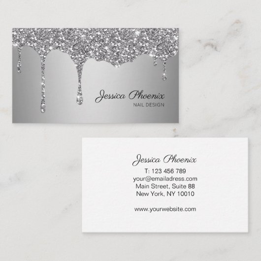 Moderner Glamour Silver Glitzer sinkt 名刺 (正面/裏面)