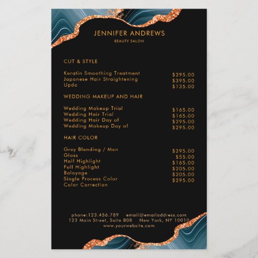 Moderner Marmor Glitzer Salon Preisliste Flyer チラシ (正面)