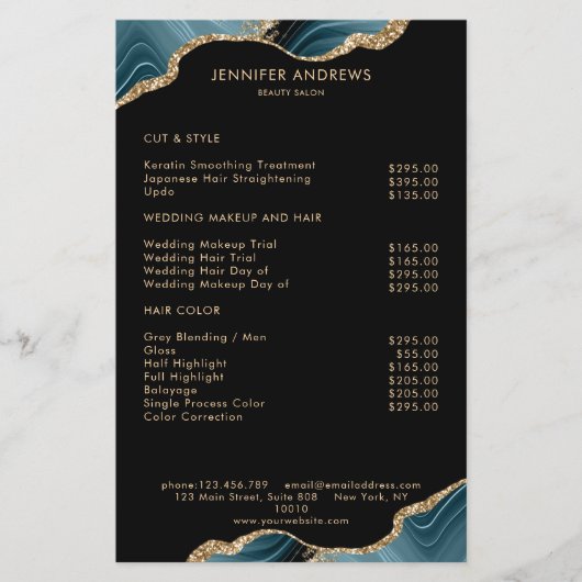 Moderner Marmor Glitzer Salon Preisliste Flyer チラシ (正面)