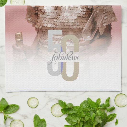 ModernFifitureと素晴らしい50th誕生日エレガント写真 キッチンタオル (折り畳み)