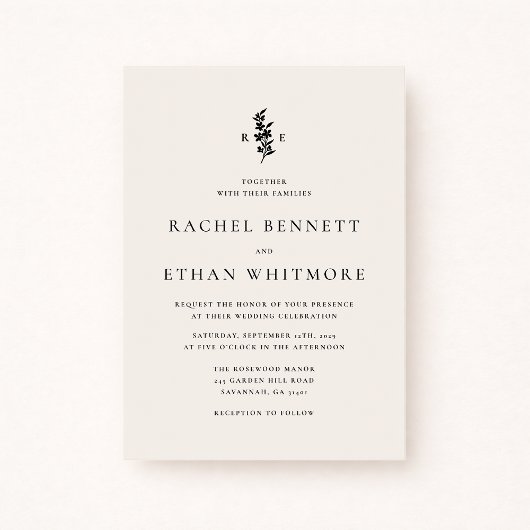 modernI vory Botanical Monogram Wedding Invitation 案内状
