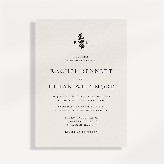 modernI vory Botanical Monogram Wedding Invitation 案内状