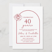 ModernMinimalistルビーレッド40結婚周年 招待状 (正面)