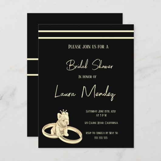 moderno perro oscuro Bridal Shower Invite (正面/裏面)