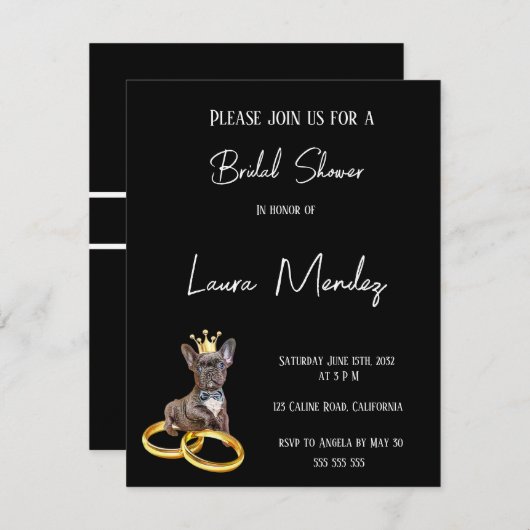 moderno perro oscuro Bridal Shower Invite (正面/裏面)