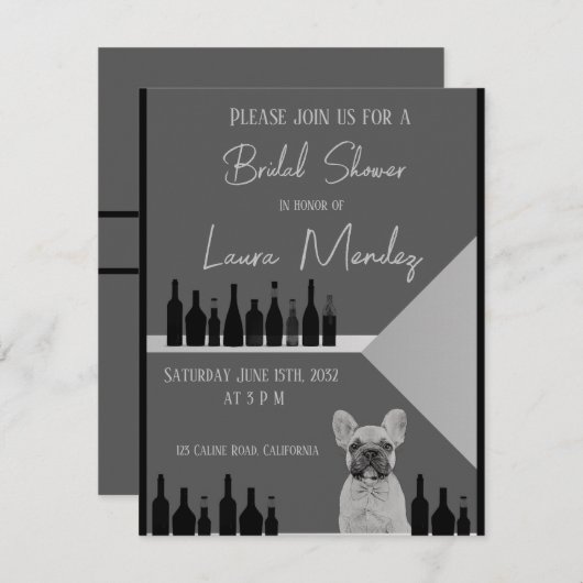 moderno perro oscuro Bridal Shower Invite (正面/裏面)