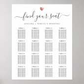 ModernWrithl金ゴールド結婚ハートの座席表 ポスター (正面)