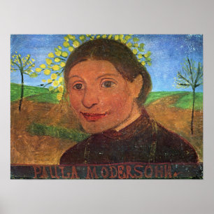 Modersohn-Becker – セルフポートレート、花の前面 ポスター