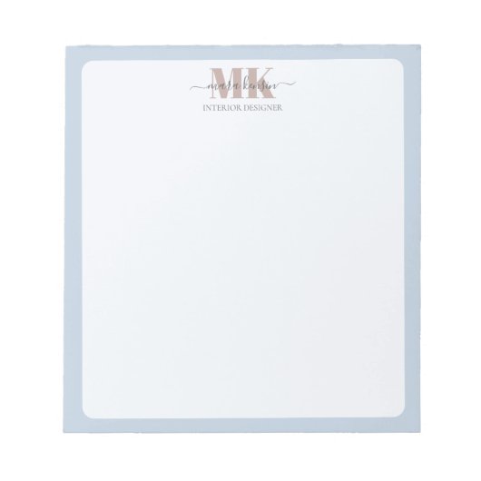 Modert Mocha Mousse Monogram Dusty Blue ノートパッド (正面)