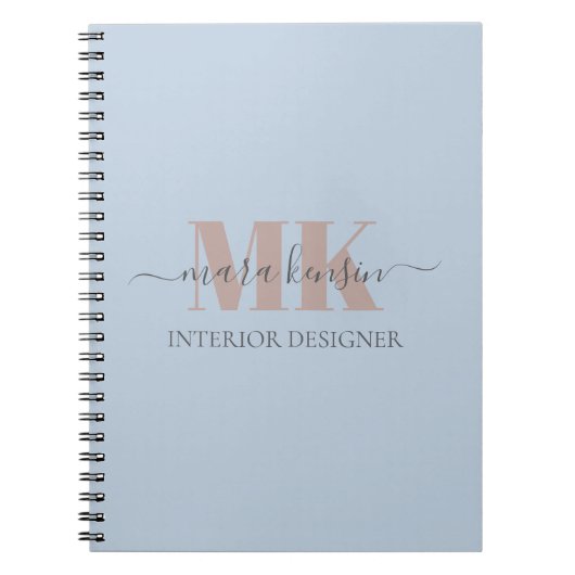 Modert Mocha Mousse Monogram Dusty Blue ノートブック (正面)
