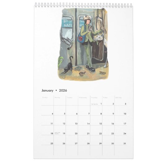 Modes of Transportation in NYC, 2026 Calendar カレンダー (1月 2026)