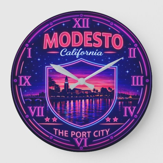 Modesto California Riverfront ラージ壁時計 (正面)