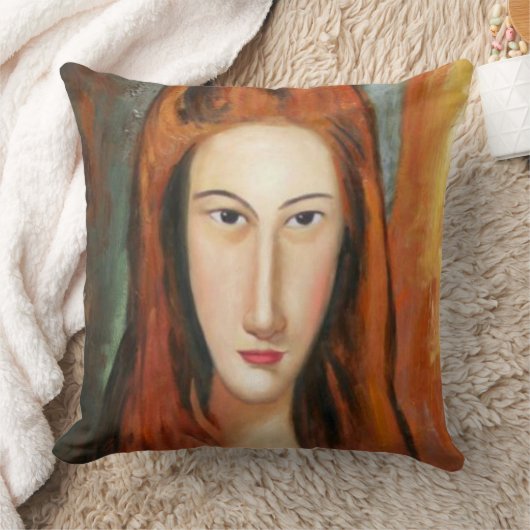 Modigliani - Jeanne Hebuterneの枕のポートレート クッション (ブランケット)