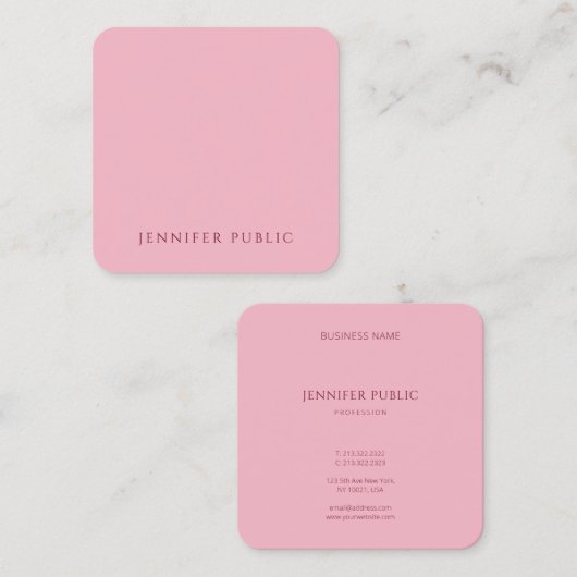 Modish淡いピンクのモダンな最小主義のテンプレートの贅沢 スクエア名刺 (正面/裏面)