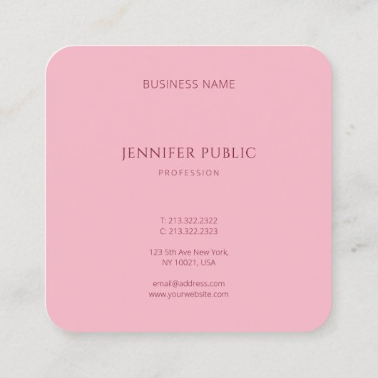 Modish淡いピンクのモダンな最小主義のテンプレートの贅沢 スクエア名刺 (裏面)