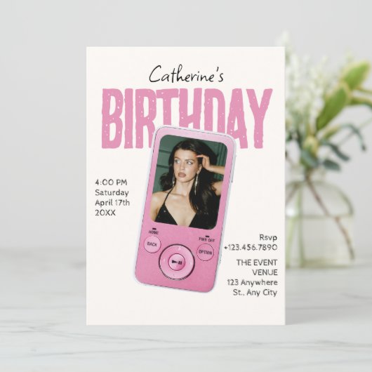 Modist pink white birthday 招待状 (スタンド正面)