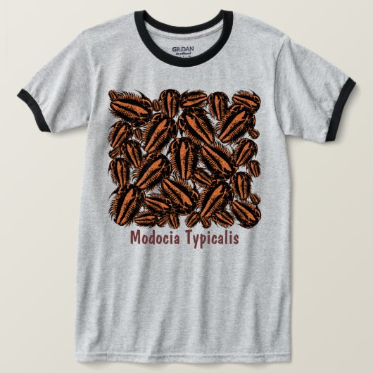 Modocia Typicalis 三葉虫化石の群れ Tシャツ (デザイン正面)